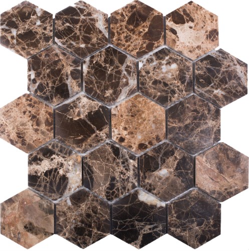 JMST6303P На стену Wild Stone мраморная мозаика Hexagon Dark Emperador Polished