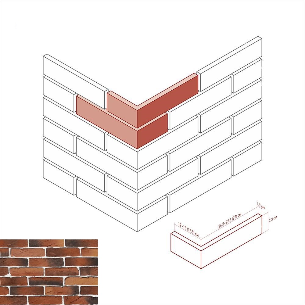 393-75 Настенный Тироль брик 393-75 Угловой элемент