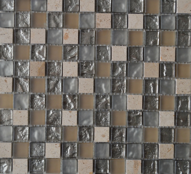 CS 056 На стену Из камня и стекла Серо-бежевый камень и стекло 30x30 (чип 1x2.3) - фото 2