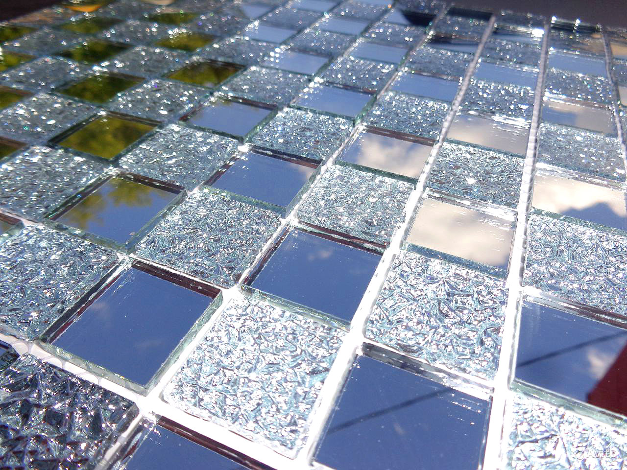 РС5050Х1 Настенная Зеркальная мозаика Ромб серебро (50%) + хрусталь (50%) 260х270 - фото 4