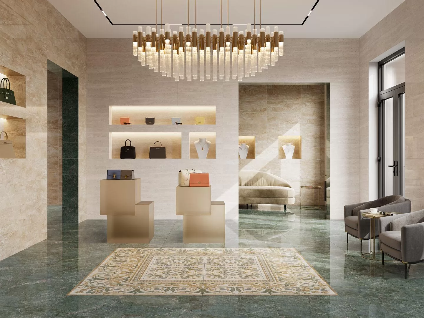 MM13121T Декор Эвора Мозаичный бежевый глянцевый 32x30x0.9 - фото 5