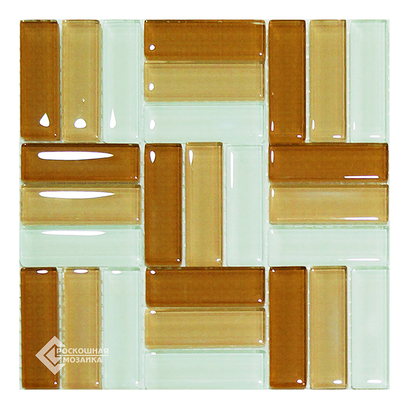 МС 1095 На пол Мозаика стеклянная Блоки белая. бежевая 15х48 300х300