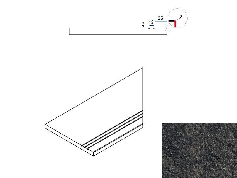 620090000680 Бордюр Room X2 Блэк Бортик 30x60 Грип Правая