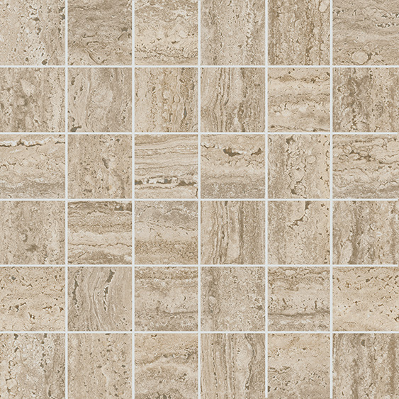 KMD2MSA009GR Декор Про Травертин Мозаичный бежевый матовый обрезной 30x30x0.9