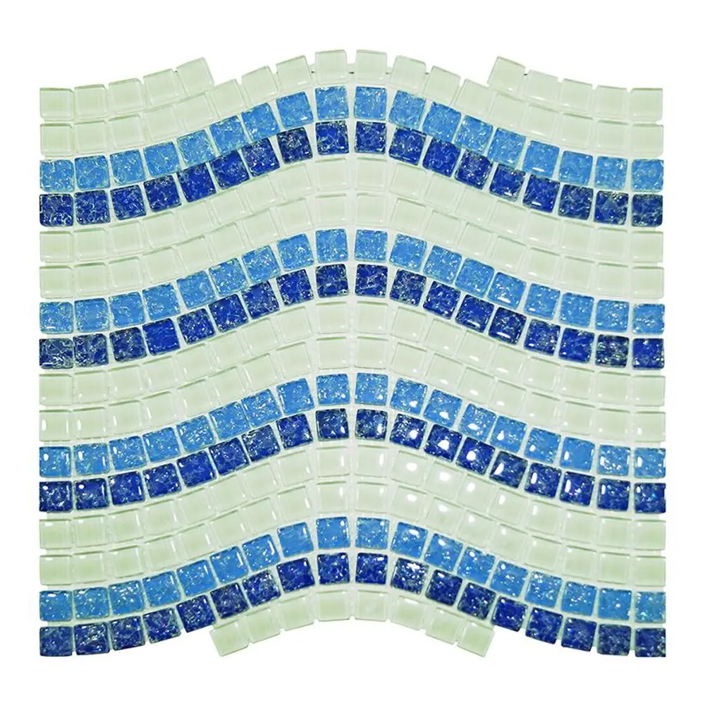 МС 1090 На стену Мозаика стеклянная Волна синяя. голубая. белая 15х15 300х300