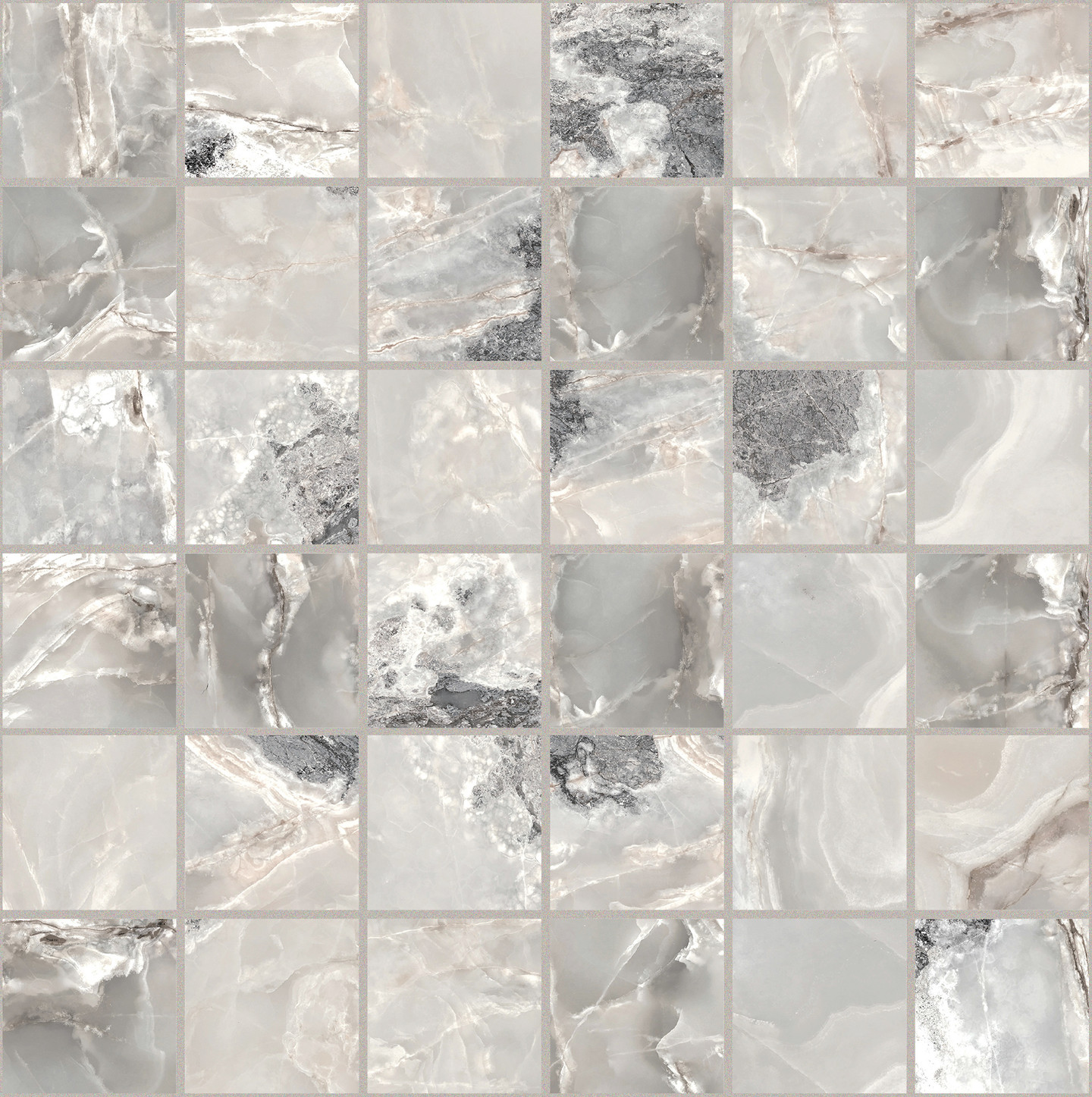 767649 На пол Onyx and More Silver Blend Satin Mosaico 5x5 30x30