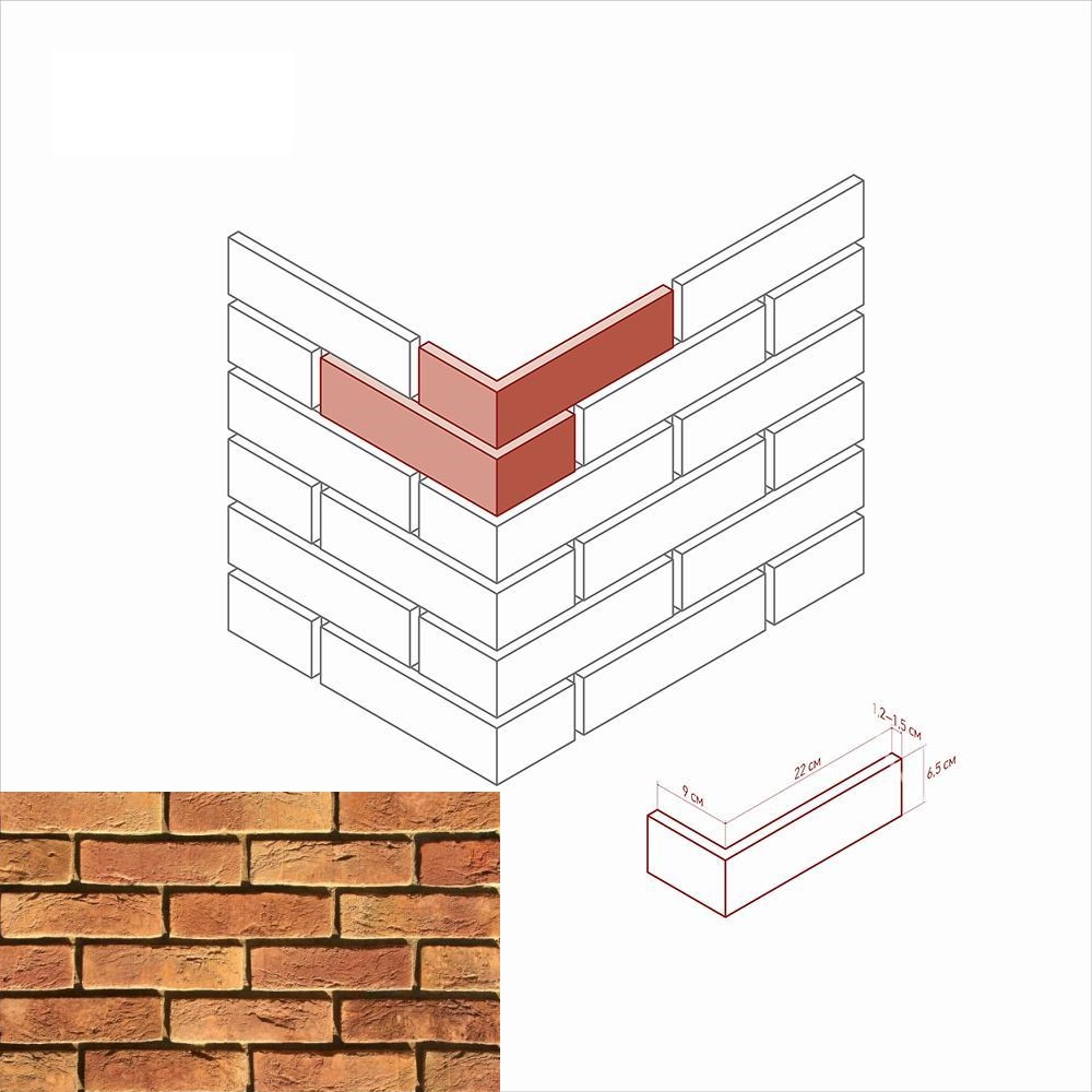 300-65 Настенный Лондон брик 300-65 Угловой элемент
