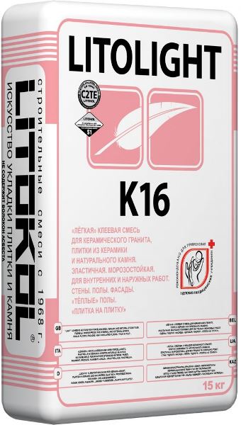  Клей на цементной основе K16 LITOLIGHT 15 кг