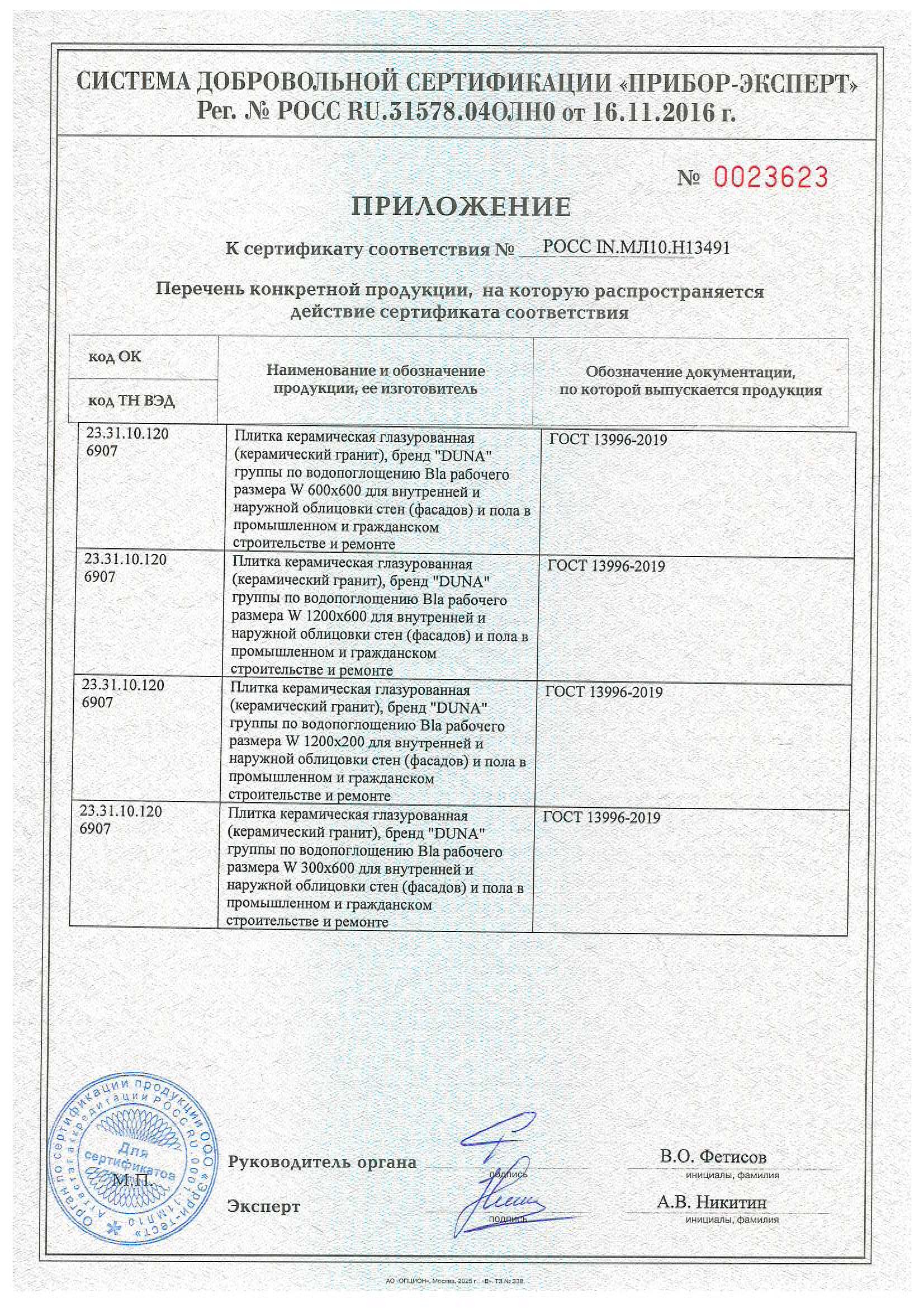 Сертификат на продукцию Duna фото 4